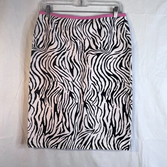 Cynthia Steffe Zebra Print Skirt NWT Pink Trim Pencil Black & White Cotton Sz 8 - Picture 9 of 9